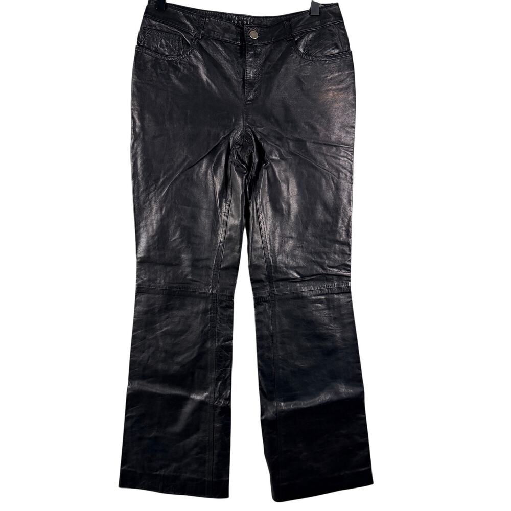 Theory Black 100% Genuine Leather Pants Straight Leg Flat Front Lined Size 4 US